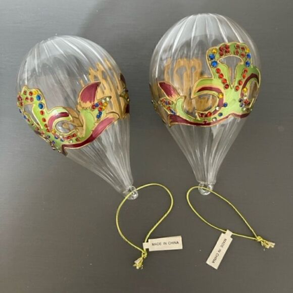 Vintage Clear Glass Hand Blown TEARDROP Ornaments Handpainted Jeweled 🎄 These - Picture 4 of 4